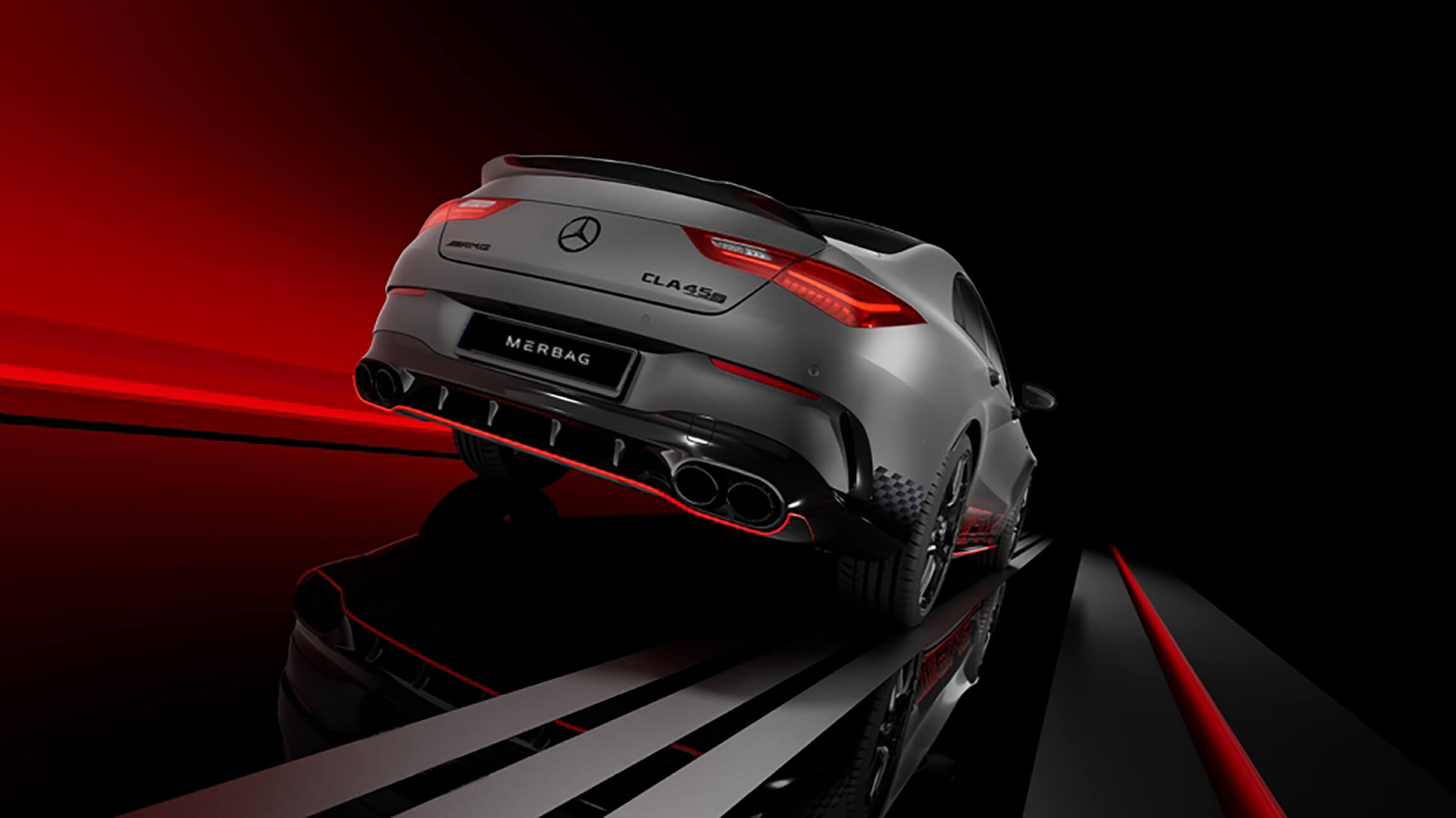 Mercedes AMG CLA Coupe 45 S 4MATIC+ - MANUFAKTUR Mountaingrau magno - Heckansicht - Merbag