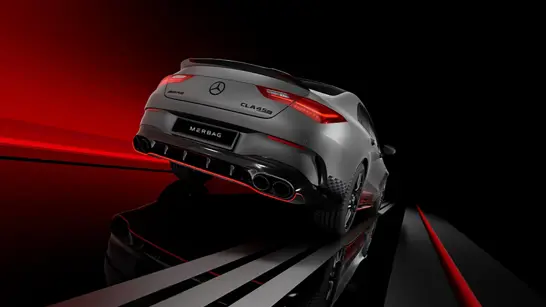 Mercedes AMG CLA Coupe 45 S 4MATIC+ - MANUFAKTUR Mountaingrau magno - Heckansicht - Merbag Mercedes AMG CLA Coupe 45 S 4MATIC+ - MANUFAKTUR Mountaingrau magno - Heckansicht - Merbag