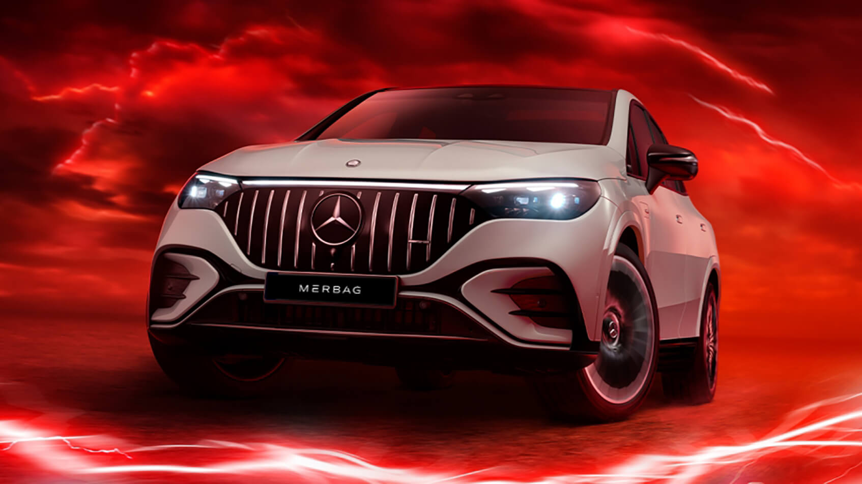 Mercedes-AMG EQE SUV 53 AMG Panamericana Black Panel Grill bei Merbag in der Frontansicht - Merbag